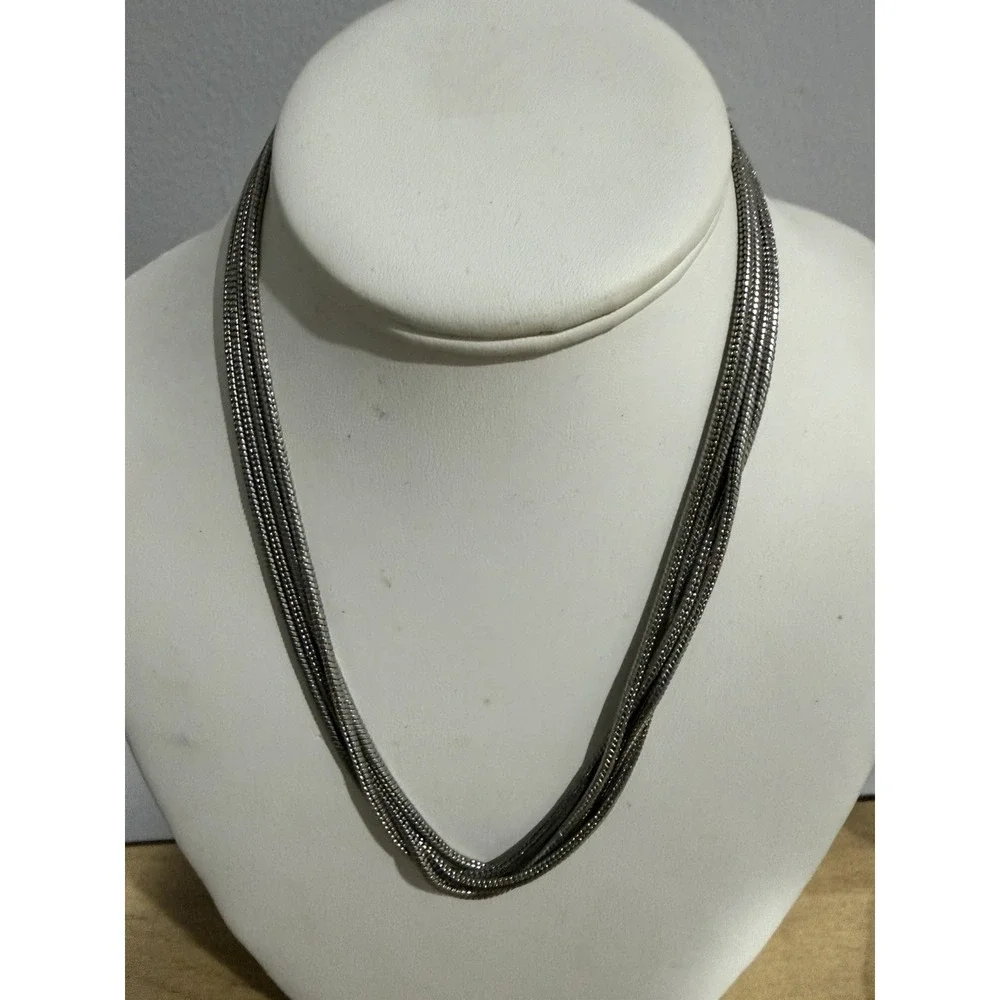 Vintage Multi-Strand Silver-Tone Necklace Snake Chains Magnetic Clasp